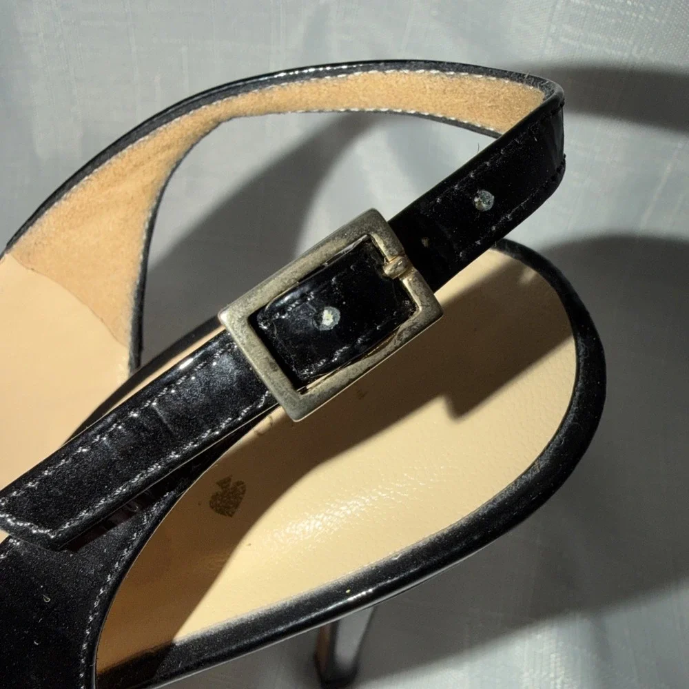 KATE SPADE Black Patent Leather Slingback Heel Platform Stiletto Italy Size 8 B